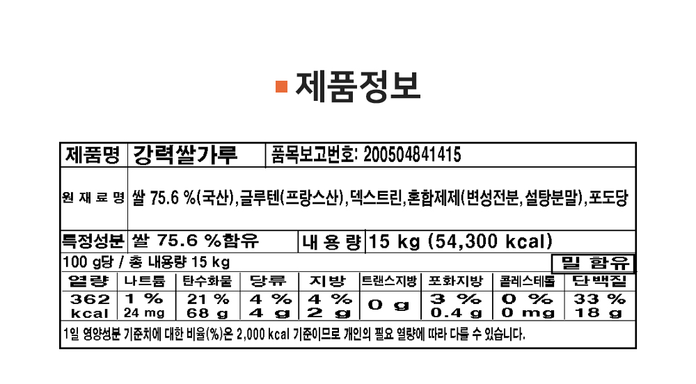 대두식품 강력 가루쌀 15kg 영양정보 1